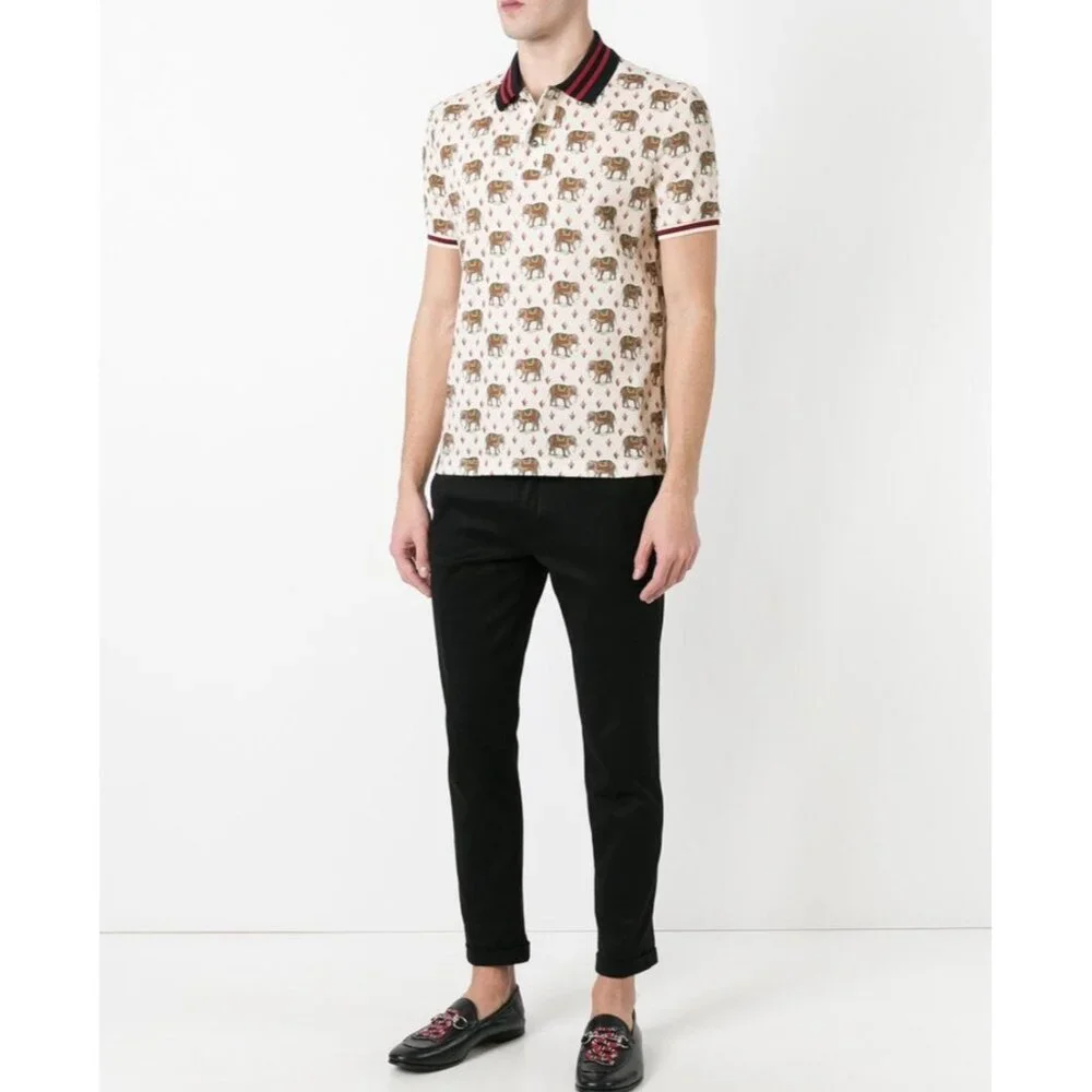 Gucci Mens Sz Small Elephant Print Polo Shirt